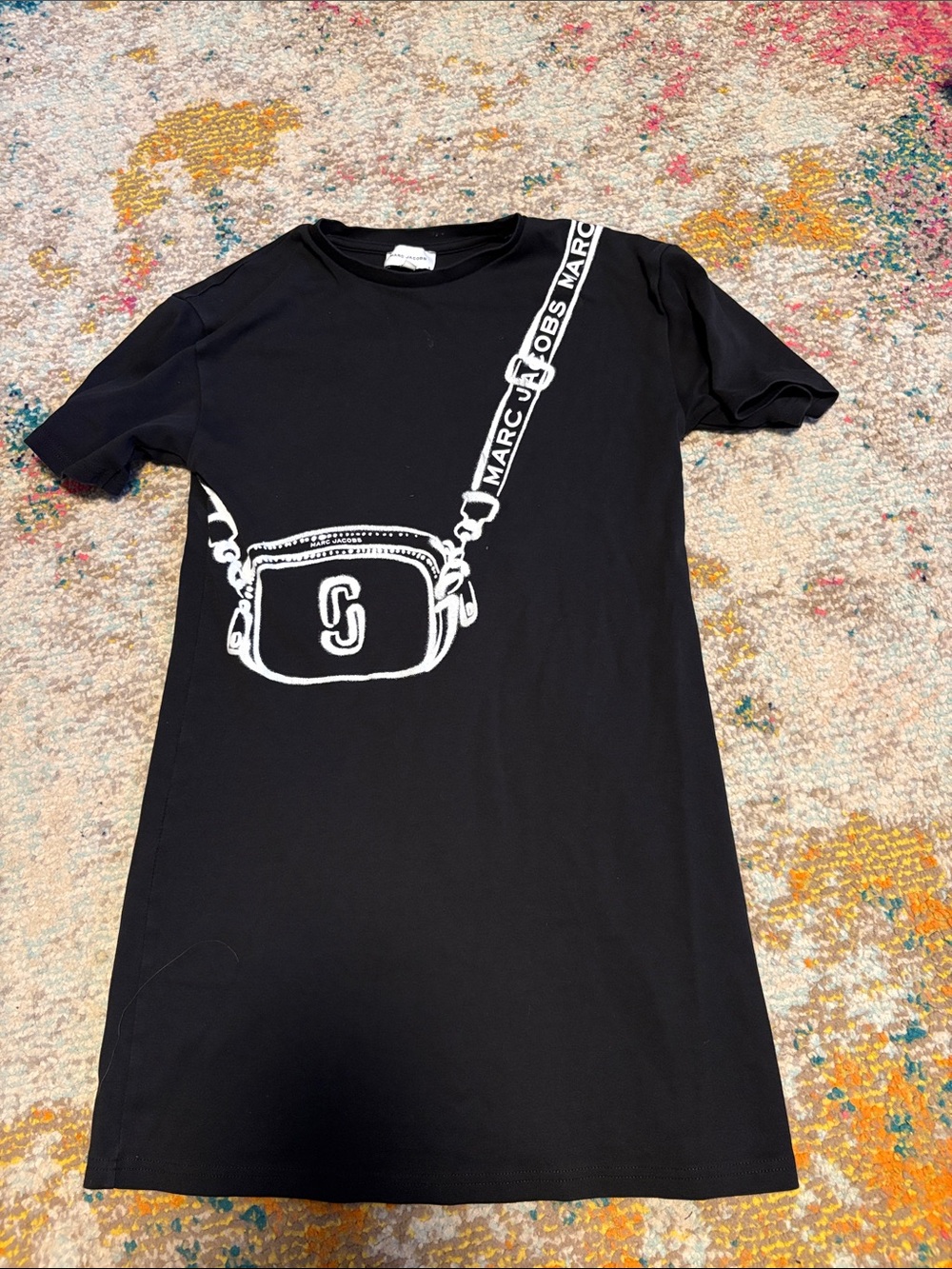 Marc Jacobs Black Tee Dress with White Bag Graphic